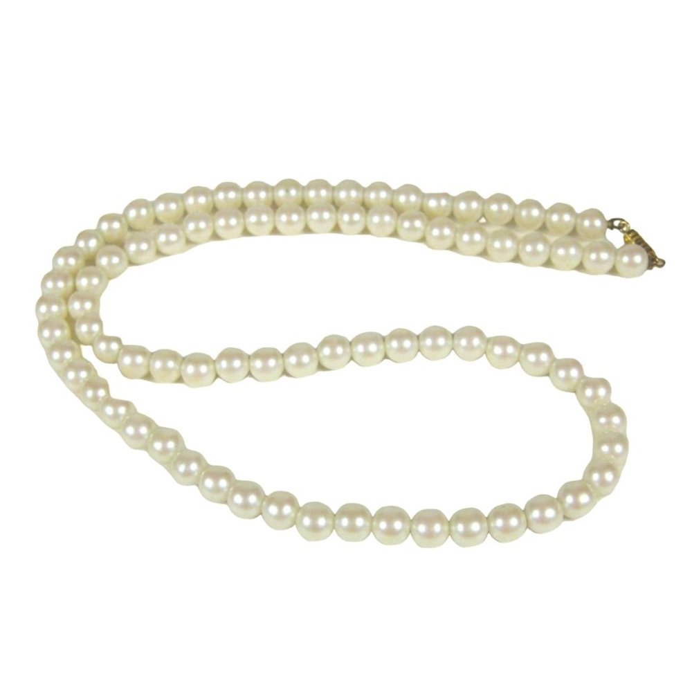 Imitation Pearl Beaded Necklace 25 inch Goldtone Strand Jewelry Vintage